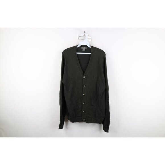Vtg 90s Eddie Bauer Mens Medium Distressed Cotton Knit Cardigan Sweater Green - Picture 1 of 14